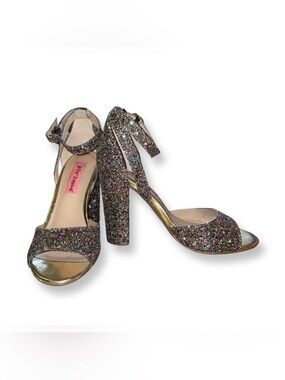 Betsey Johnson Multicolor Glitter Block Heel Sandals size 8